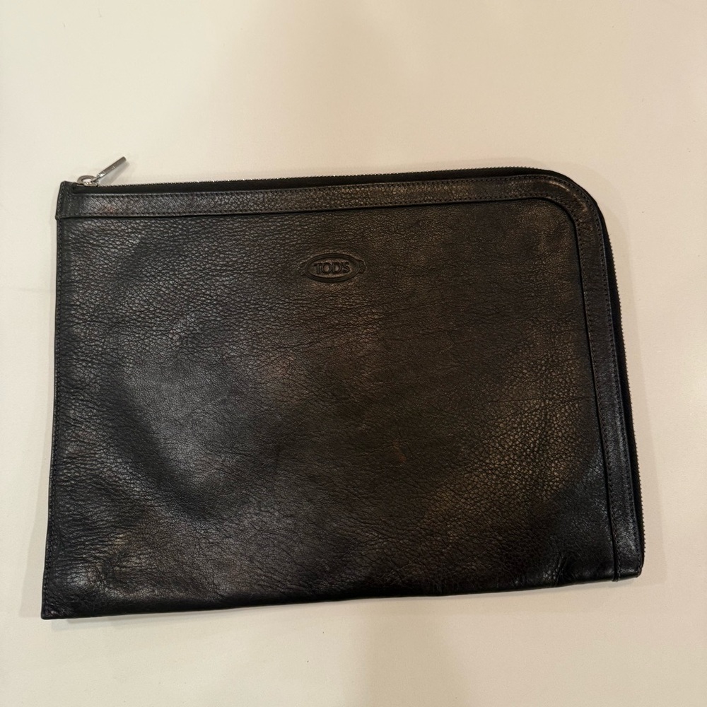 Tods Leather Zip Around Tablet / Documents Case Black Tod’s
